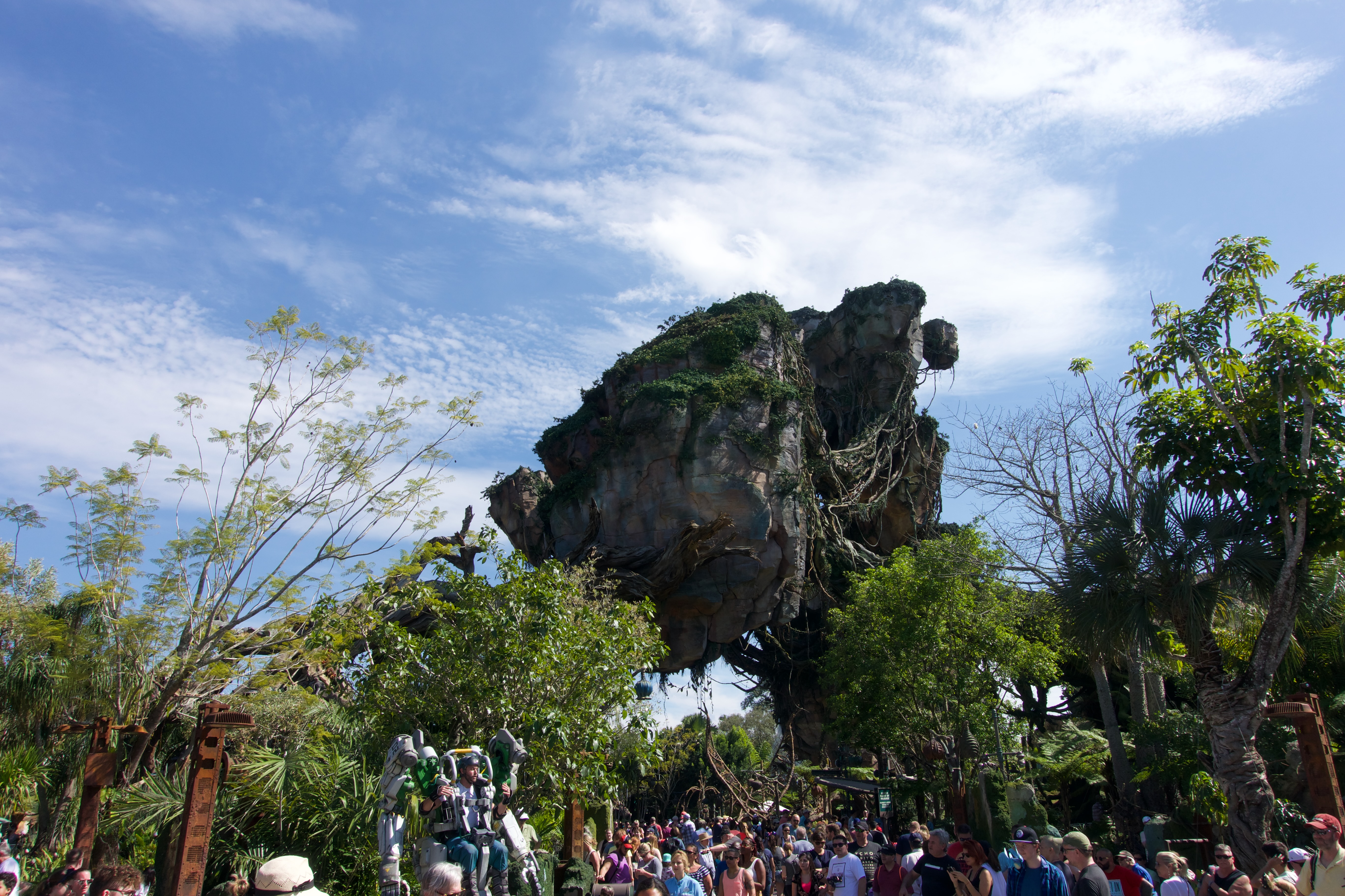 Animal Kingdom Pandora floating mountains with visitors exploring the otherworldly landscape