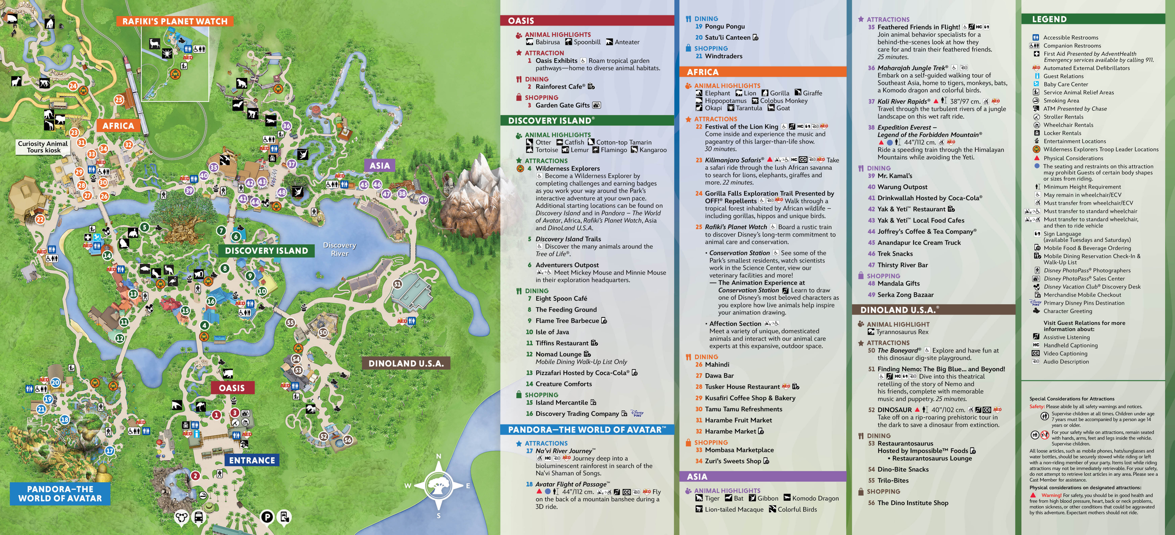 Animal Kingdom interactive park map showing Pandora, Africa, Asia, and all animal trails and attractions