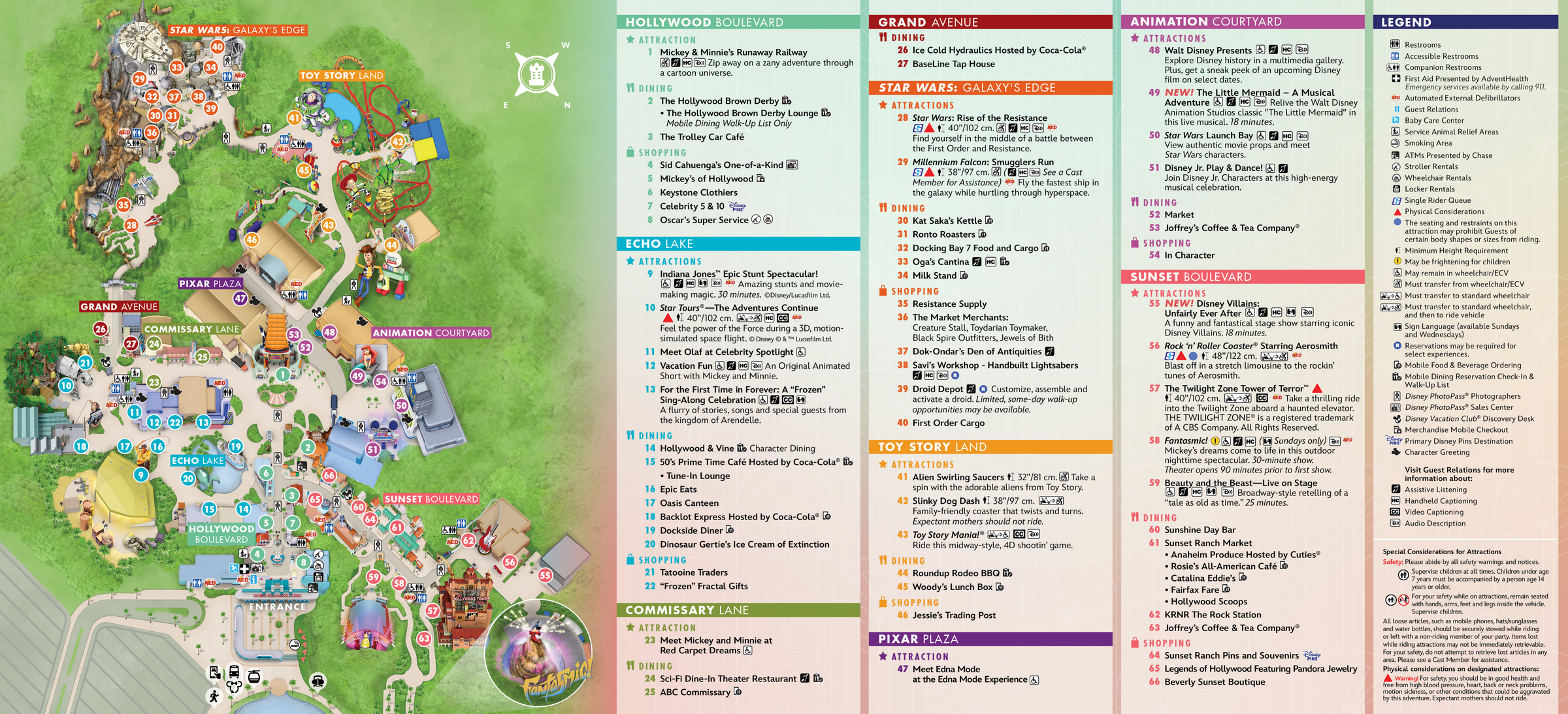 Hollywood Studios interactive park map showing Star Wars Galaxy's Edge, Toy Story Land, and all attractions and services